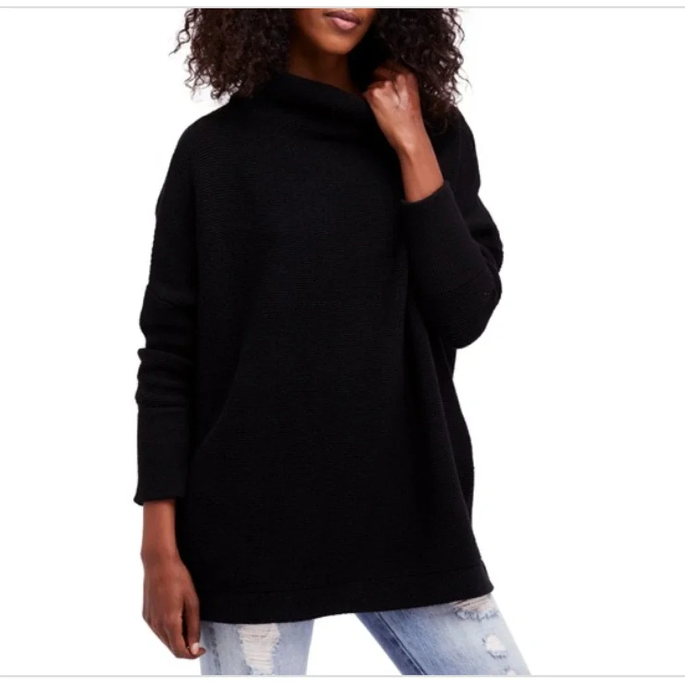 NEW FREE PEOPLE BLACK OTTOMAN SLOUCHY OVERSIZED TUNIC SWEATER SZ XS
